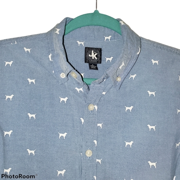 J. Khaki Youth Long Sleeve Button Up - Blue w/ Embroidered Dogs 163 - Picture 3 of 6
